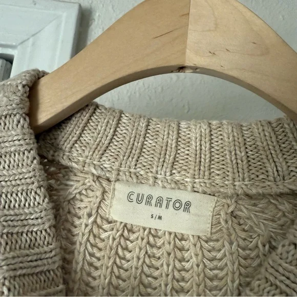 CURATOR SF cream open knit crochet cotton boxy cropped pullover sweater - Picture 5 of 6